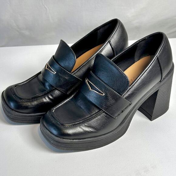 NWOT Black Chunky Square Toe Horsebit Platform Witchy Loafer Sz 7.5 - Picture 4 of 9